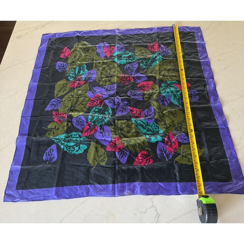 Silk Scarf VTG Glentex? 32x33" Purple Black Olive Teal Pink Beautiful Botanical